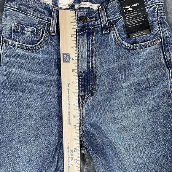 Levi's High Loose Flare Jeans Womens 26 X 32 Blue Wash High Rise Distressed - Picture 4 of 14